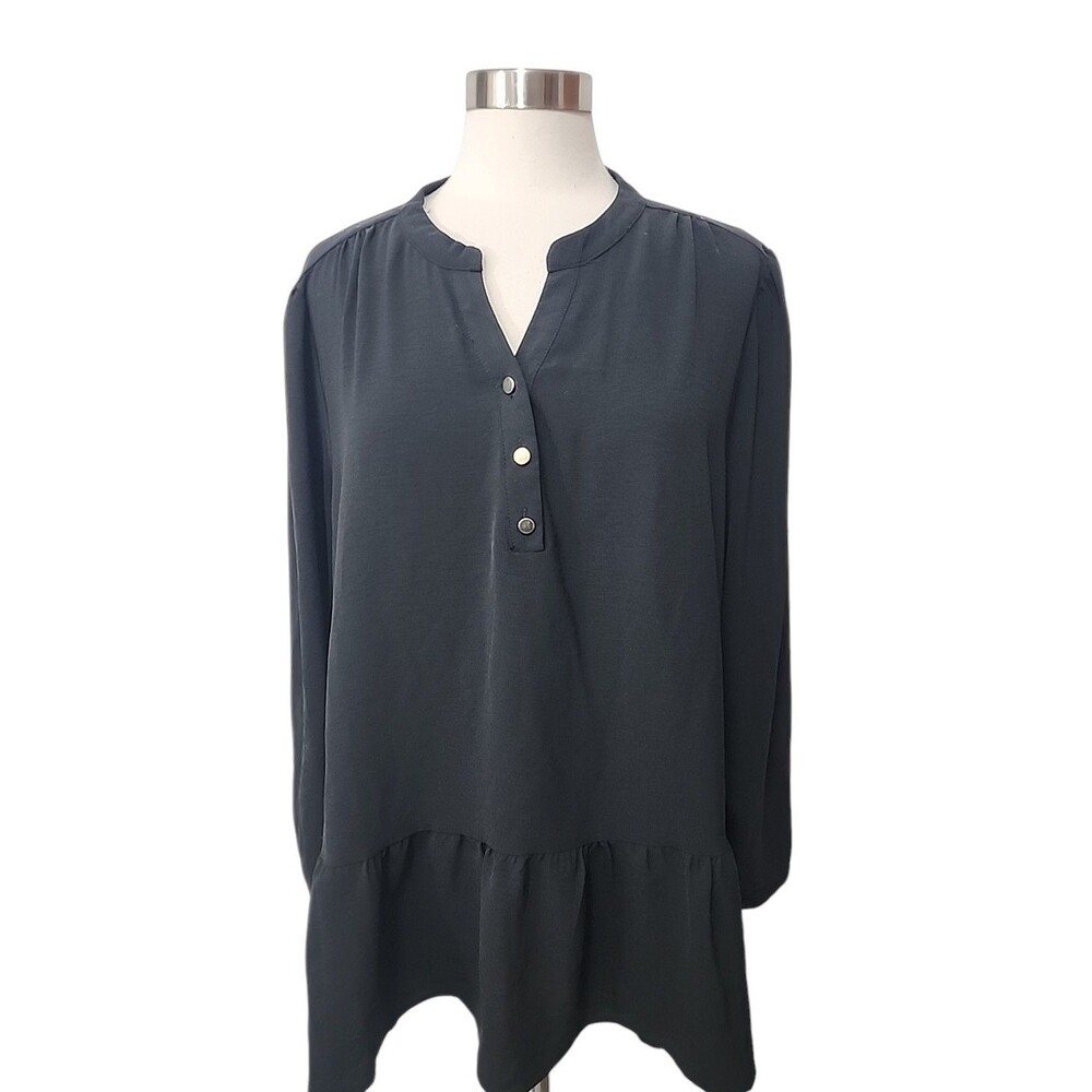 ADY P Women’s 3X Top Black Ruffle Hem Pullover V-Neck Long Sleeve Romance Boho